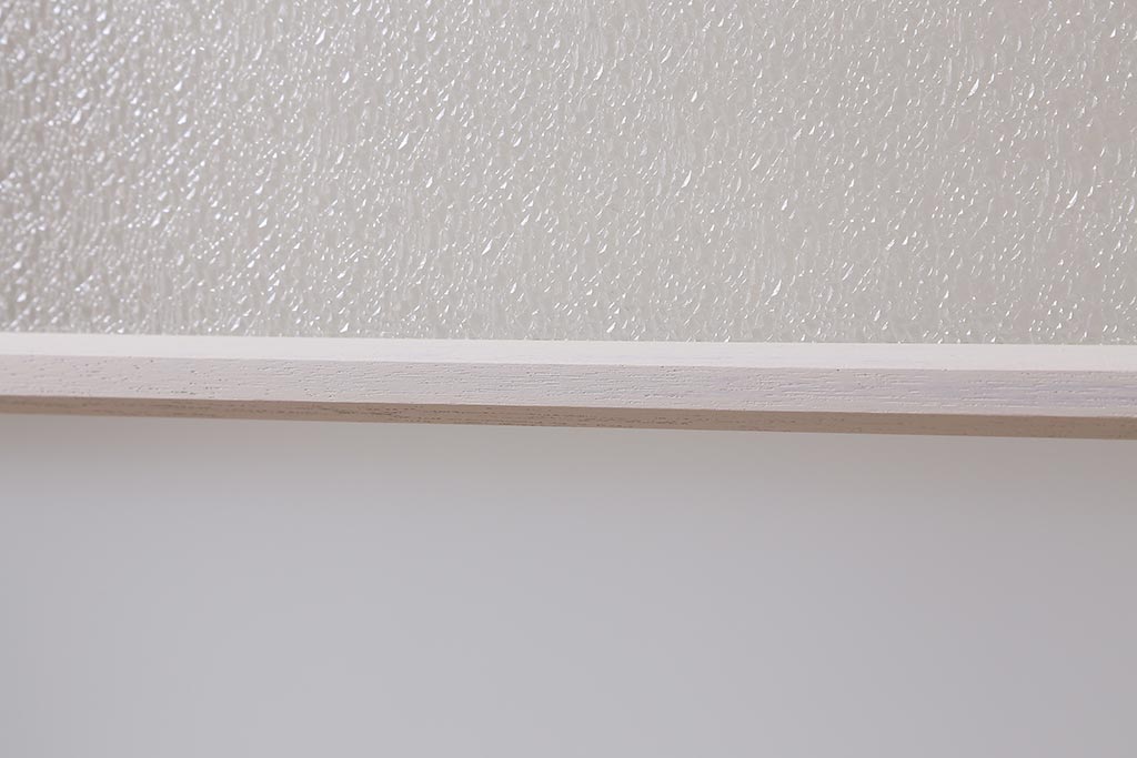 ヴィンテージ建具　レトロ　ダイヤガラス・すりガラス　清潔感漂うホワイトペイントのガラス戸2枚セット　(R-041266)