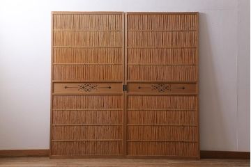 ビンテージ建具　上品な和の雰囲気を高める御簾戸2枚セット(簾戸、簀戸、葭戸、夏障子、夏戸、葦戸)(R-041268)