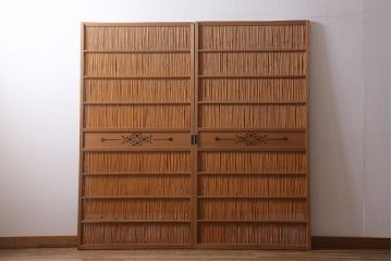 ビンテージ建具　上品な和の雰囲気を高める御簾戸2枚セット(簾戸、簀戸、葭戸、夏障子、夏戸、葦戸)(R-041268)