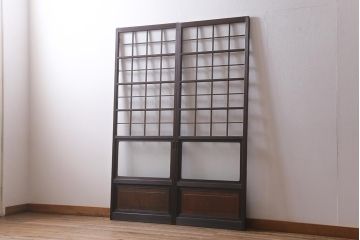 アンティーク建具　当店オリジナルガラス　昭和初期　花菱模様のガラスがレトロなガラス戸2枚セット(引き戸、建具)(R-041269)