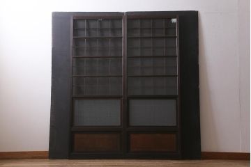 アンティーク建具　当店オリジナルガラス　昭和初期　花菱模様のガラスがレトロなガラス戸2枚セット(引き戸、建具)(R-041269)