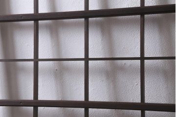 アンティーク建具　当店オリジナルガラス　昭和初期　花菱模様のガラスがレトロなガラス戸2枚セット(引き戸、建具)(R-041269)