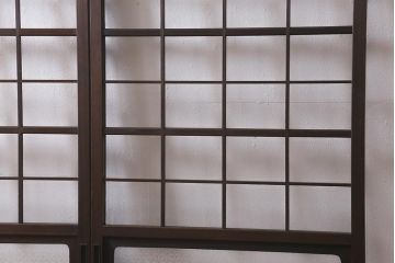 アンティーク建具　当店オリジナルガラス　昭和初期　花菱模様のガラスがレトロなガラス戸2枚セット(引き戸、建具)(R-041269)