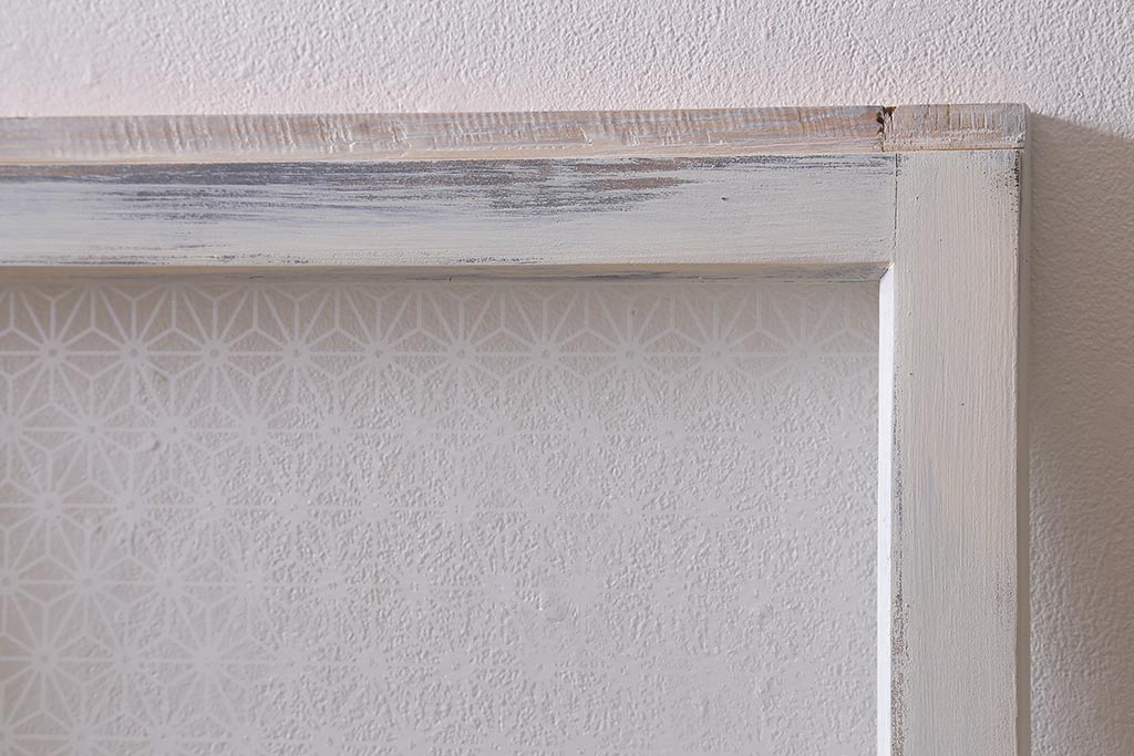 アンティーク建具　和製アンティーク　当店オリジナルガラス　麻の葉・すりガラス　シャビーなペイントが魅力的なガラス戸2枚セット　(R-041270)