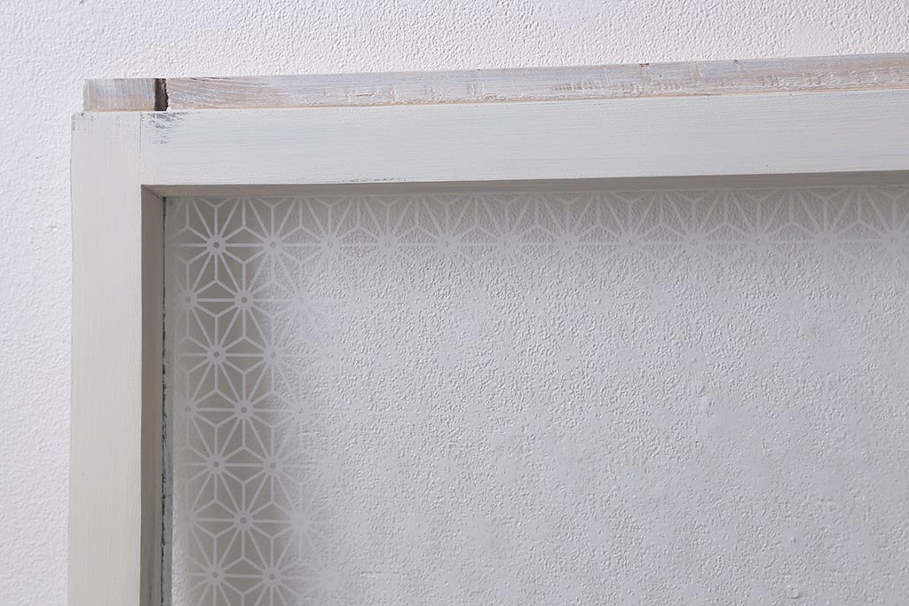 アンティーク建具　和製アンティーク　当店オリジナルガラス　麻の葉・すりガラス　シャビーなペイントが魅力的なガラス戸2枚セット　(R-041270)