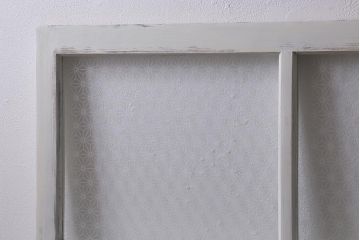 アンティーク建具　和製アンティーク　当店オリジナルガラス　麻の葉・すりガラス　シャビーなペイントが魅力的なガラス戸2枚セット(引き戸、建具)(R-041270)