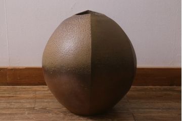 アンティーク雑貨　備前焼　山下譲治作　扁壷(花器)(R-041279)