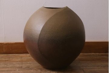 アンティーク雑貨　備前焼　山下譲治作　扁壷(花器)(R-041279)