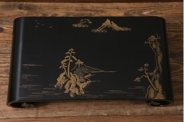 アンティーク雑貨　大正昭和初期　金蒔絵木製巻花台(漆器梨地)(R-041281)