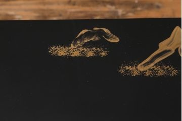 アンティーク雑貨　大正昭和初期　金蒔絵木製巻花台(漆器梨地)(R-041281)
