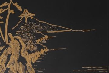 アンティーク雑貨　大正昭和初期　金蒔絵木製巻花台(漆器梨地)(R-041281)