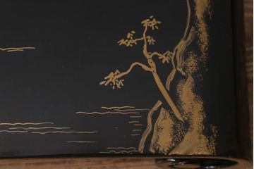 アンティーク雑貨　大正昭和初期　金蒔絵木製巻花台(漆器梨地)(R-041281)