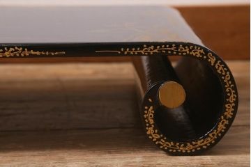 アンティーク雑貨　大正昭和初期　金蒔絵木製巻花台(漆器梨地)(R-041281)