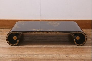 アンティーク雑貨　大正昭和初期　金蒔絵木製巻花台(漆器梨地)(R-041281)