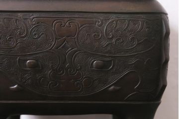 アンティーク雑貨　明治期　古銅耳付火鉢(中国香炉)(R-041283)