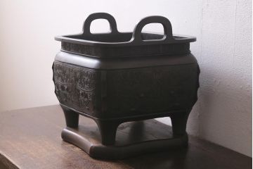 アンティーク雑貨　明治期　古銅耳付火鉢(中国香炉)(R-041283)