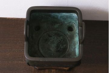 アンティーク雑貨　明治期　古銅耳付火鉢(中国香炉)(R-041283)