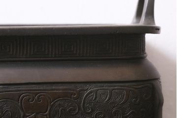 アンティーク雑貨　明治期　古銅耳付火鉢(中国香炉)(R-041283)
