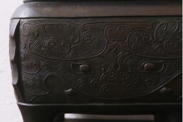 アンティーク雑貨　明治期　古銅耳付火鉢(中国香炉)(R-041283)