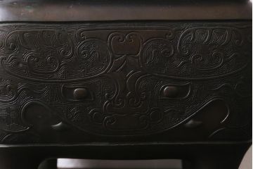 アンティーク雑貨　明治期　古銅耳付火鉢(中国香炉)(R-041283)
