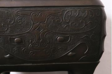 アンティーク雑貨　明治期　古銅耳付火鉢(中国香炉)(R-041283)