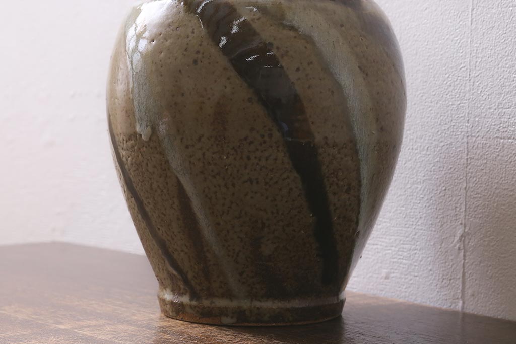 人間国宝　島岡達三　地釉流文壺(共箱)(R-041287)