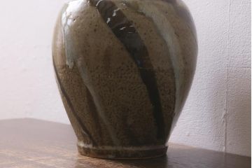 人間国宝　島岡達三　地釉流文壺(共箱)(R-041287)