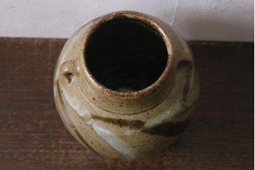 人間国宝　島岡達三　地釉流文壺(共箱)(R-041287)