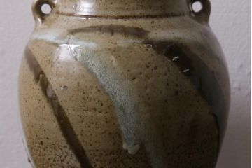 人間国宝　島岡達三　地釉流文壺(共箱)(R-041287)