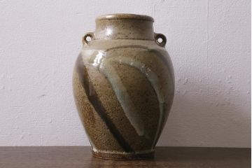 人間国宝　島岡達三　地釉流文壺(共箱)(R-041287)