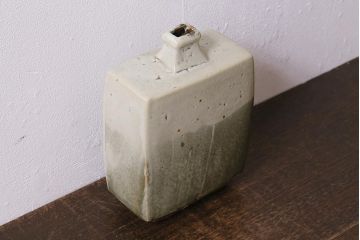 人間国宝　濱田庄司(浜田庄司)　掛合釉扁壷(共箱)(R-041291)