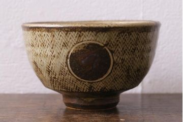 益子焼　人間国宝　島岡達三作　地釉象嵌縄文茶碗(和食器)(R-041295)
