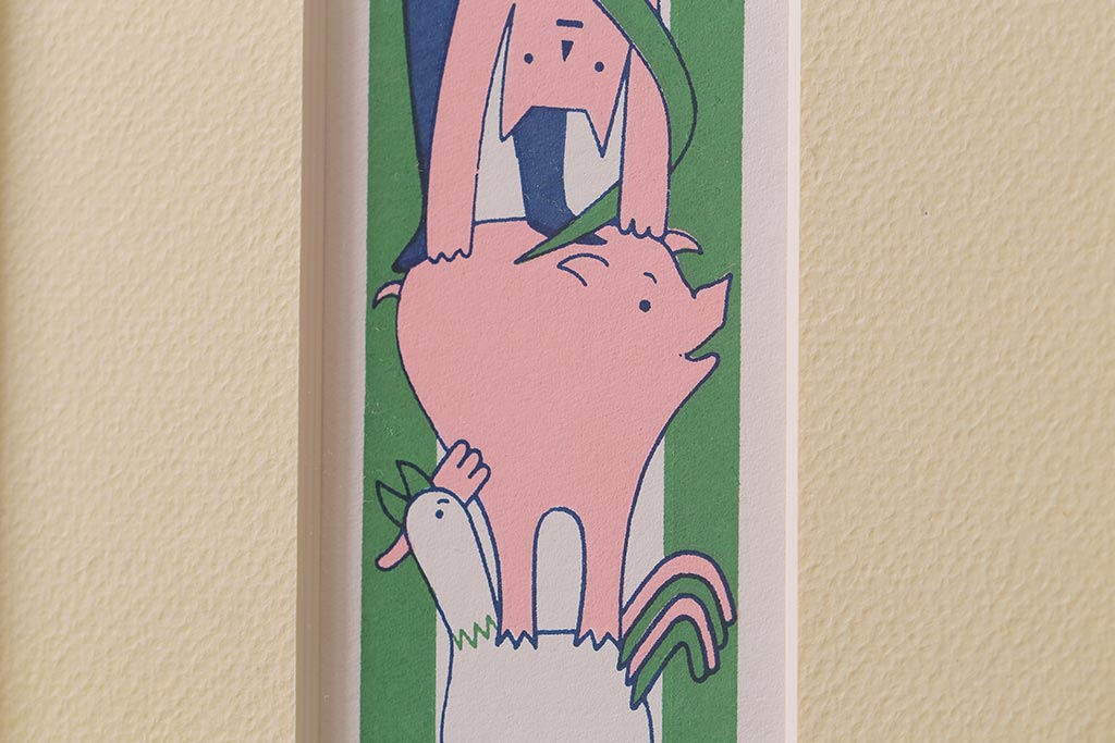 1994年 リトグラフ　な・7　サイン有り　動物(亀・犬・鶏・豚・猫・蛇・鳥)(R-041296)