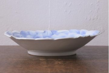 古い深川製磁　花蝶文　変形皿(有田焼、食器、深皿)(R-041298)