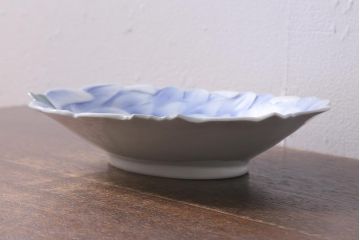 古い深川製磁　花蝶文　変形皿(有田焼、食器、深皿)(R-041298)
