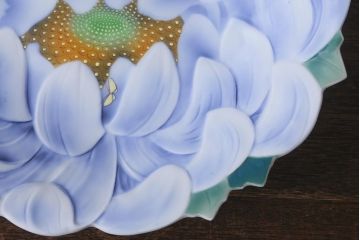 古い深川製磁　花蝶文　変形皿(有田焼、食器、深皿)(R-041298)