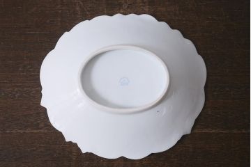 古い深川製磁　花蝶文　変形皿(有田焼、食器、深皿)(R-041298)