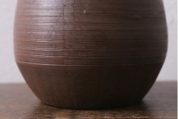 アンティーク雑貨　明治期　備前焼　輪線文　船徳利(とっくり、花瓶、花器)(R-041300)