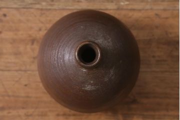 アンティーク雑貨　明治期　備前焼　輪線文　船徳利(とっくり、花瓶、花器)(R-041300)