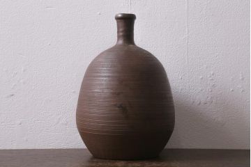 アンティーク雑貨　明治期　備前焼　輪線文　船徳利(とっくり、花瓶、花器)(R-041300)