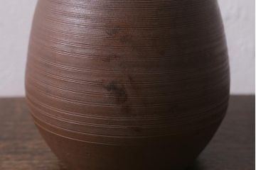 アンティーク雑貨　明治期　備前焼　輪線文　船徳利(とっくり、花瓶、花器)(R-041300)
