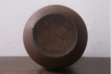 アンティーク雑貨　明治期　備前焼　輪線文　船徳利(とっくり、花瓶、花器)(R-041300)