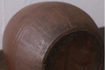 アンティーク雑貨　明治期　備前焼　輪線文　船徳利(とっくり、花瓶、花器)(R-041300)