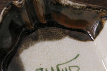 アンティーク雑貨　江戸明治期　時代物　古い美濃焼　大極図　変形皿2枚セット(和食器)(R-041305)