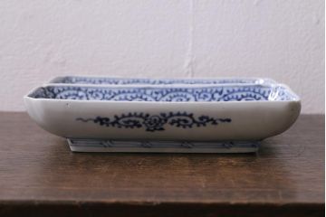 アンティーク雑貨　江戸期　古伊万里　冨貴長春　蛸唐草文長皿2枚セット(和食器)(R-041308)