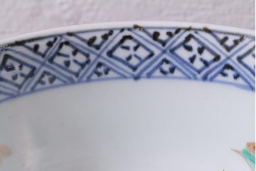 アンティーク雑貨　江戸期　古伊万里　蛸唐草窓絵深皿2枚セット(色絵深鉢、和食器)(R-041309)