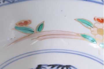 アンティーク雑貨　江戸期　古伊万里　蛸唐草窓絵深皿2枚セット(色絵深鉢、和食器)(R-041309)