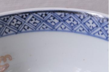 アンティーク雑貨　江戸期　古伊万里　蛸唐草窓絵深皿2枚セット(色絵深鉢、和食器)(R-041310)