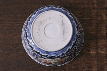 アンティーク雑貨　江戸期　古伊万里　蛸唐草窓絵深皿2枚セット(色絵深鉢、和食器)(R-041310)