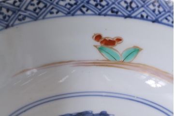 アンティーク雑貨　江戸期　古伊万里　蛸唐草窓絵深皿(色絵深鉢、和食器)(R-041311)